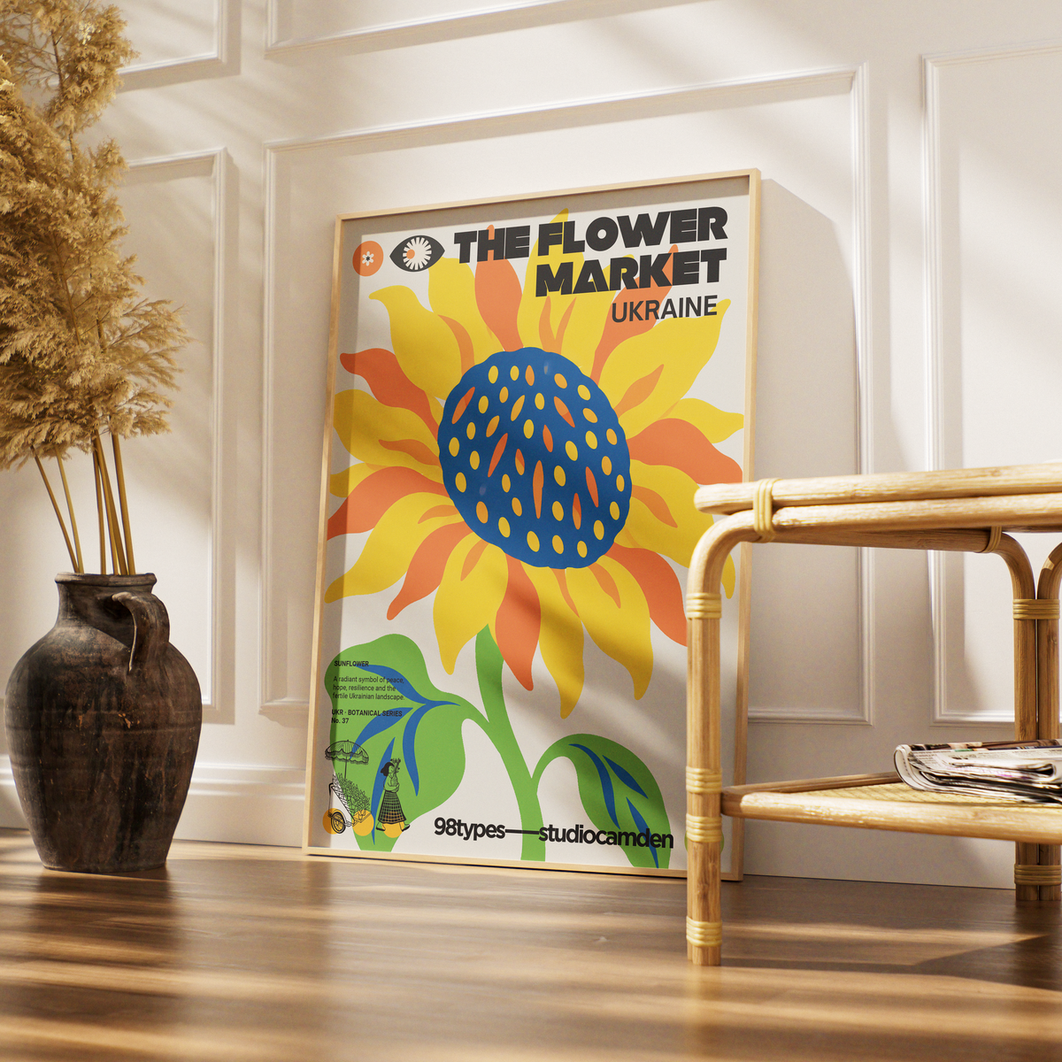 The Flower Market Ukraine Sunflower botanical poster print UK — national flower symbol of hope graphic wall art 260gsm printed in England Camden Market