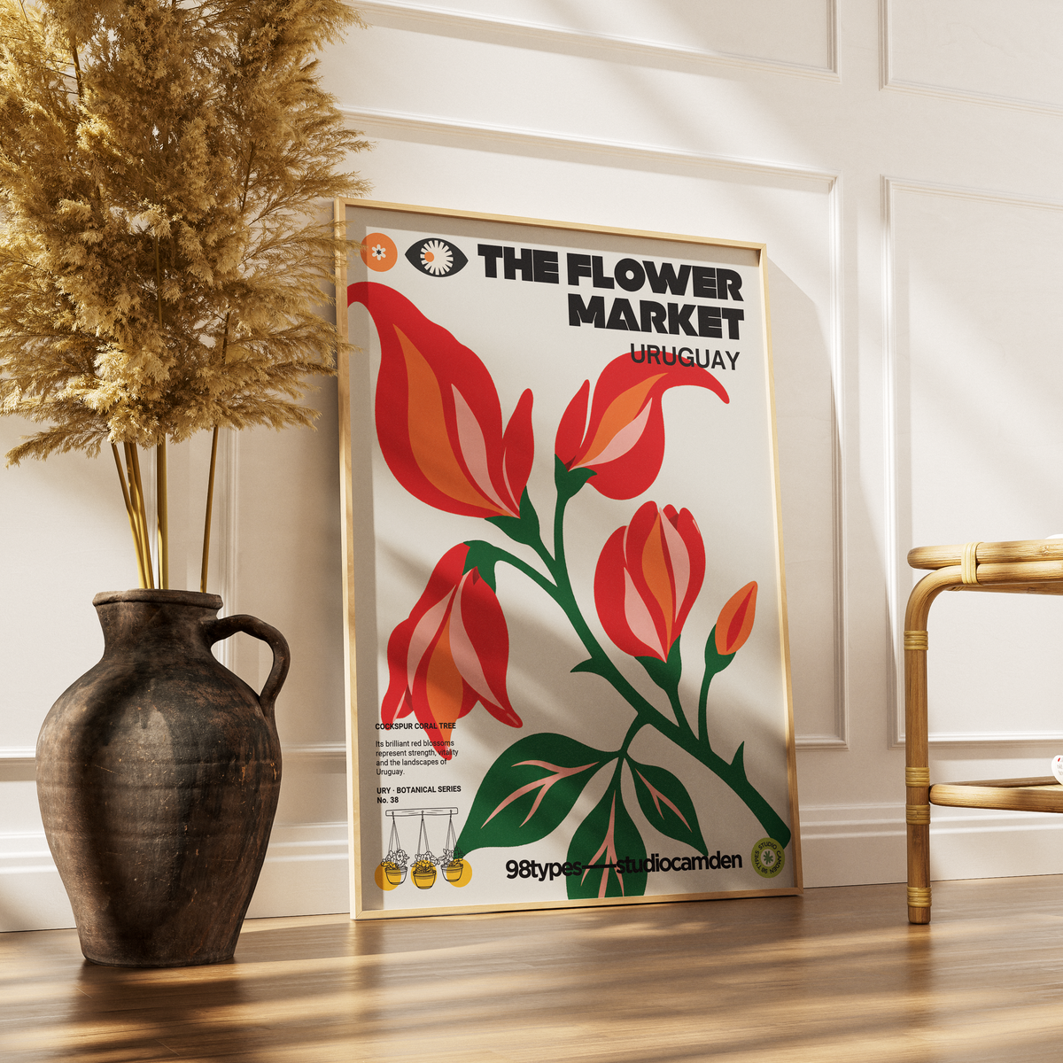 The Flower Market Uruguay Ceibo Erythrina botanical poster print UK — national flower graphic wall art 260gsm printed in England Camden Market