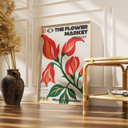 The Flower Market Uruguay Ceibo Erythrina botanical poster print UK — national flower graphic wall art 260gsm printed in England Camden Market