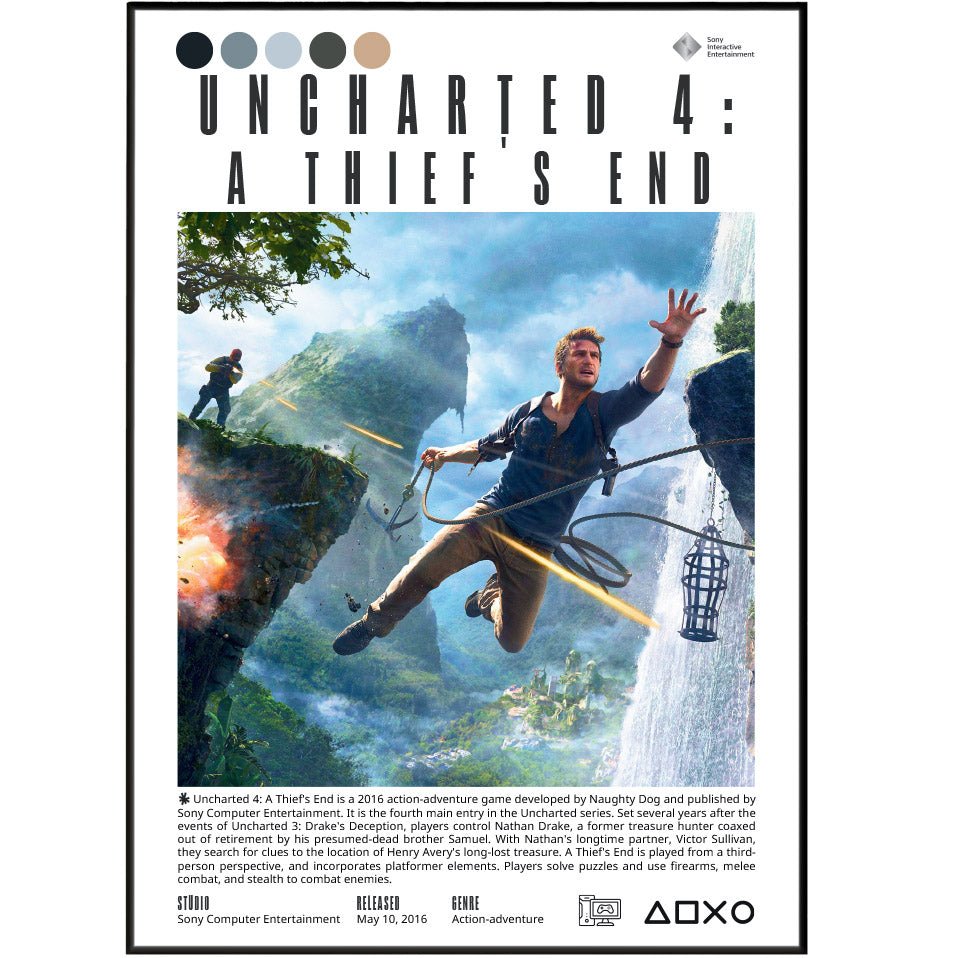 Uncharted 4 A Thief's End 2016 game poster — Naughty Dog Nathan Sam Drake Libertalia wall art print UK - 98types