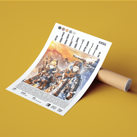 Valkyria Chronicles 2008 game poster — Sega Welkin Alicia Squad 7 watercolour tactical RPG wall art print UK - 98types