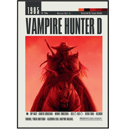 Vampire Hunter D 1985 classic anime horror film poster — D dhampir vampire dark fantasy wall art print UK
 - 98types