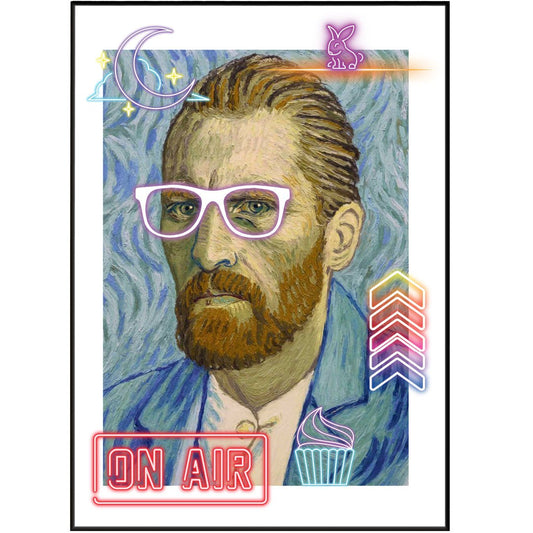Van Gogh painting neon art poster — Post-Impressionist masterpiece bold neon pop art wall decoration UK
