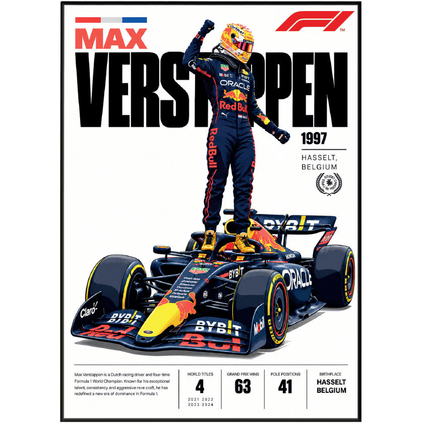 Max Verstappen 4x world champion Red Bull F1 poster by 98types