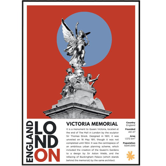 Victoria Memorial illustration poster — Thomas Brock Buckingham Palace forecourt gilded Victory Queen Victoria wall art print UK
