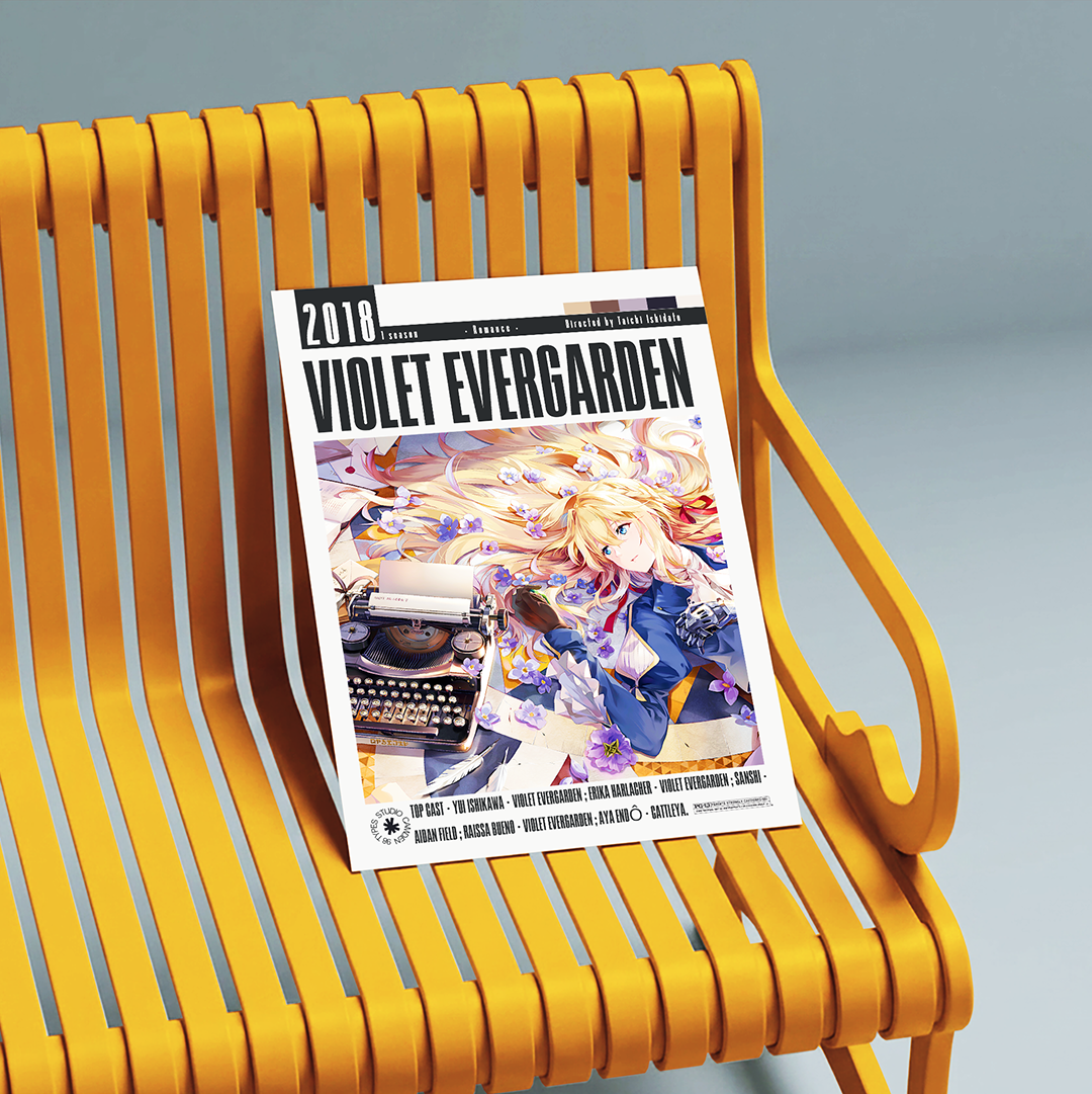 Violet Evergarden anime poster — Kyoto Animation Auto Memory Doll minimalist wall art print UK