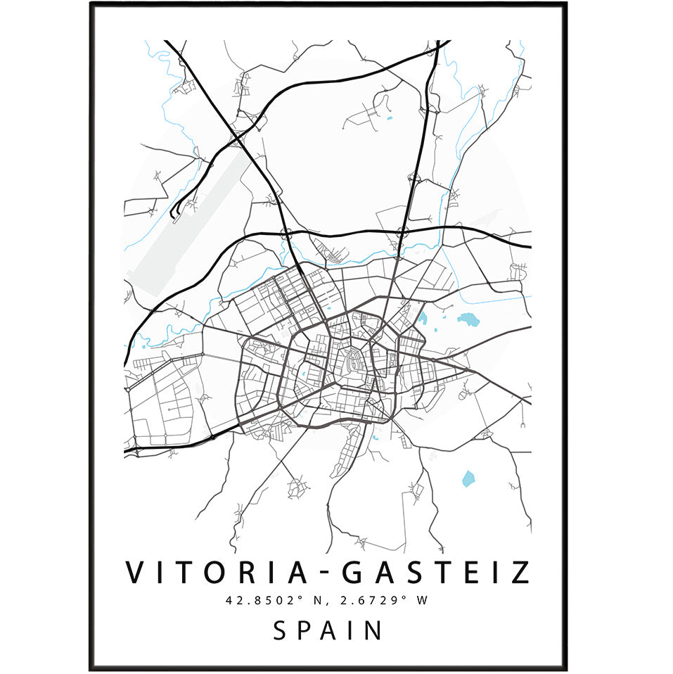 Transform your living room or wall with a custom map print from Vitoria-Gasteiz, Spain. Available in a large range of sizes, our UK map prints are perfect for adding a touch of artistic flair to your decor. Each design is created by a local artist and is sure to elevate any space. Explore 98types for stunning street map poster designs.