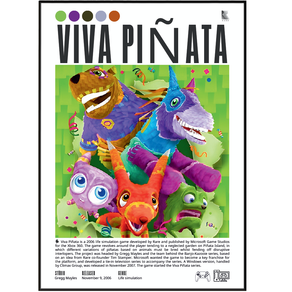 Viva Piñata 2006 game poster — Rare Xbox garden simulation wall art print UK