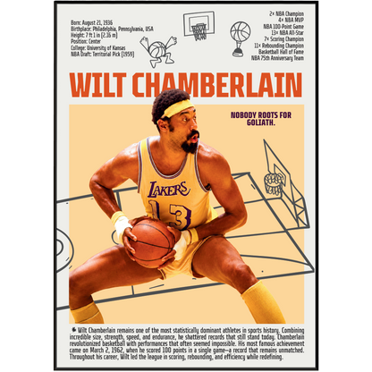 Wilt Chamberlain basketball poster — 100 point game Philadelphia Warriors Lakers minimalist wall art print UK