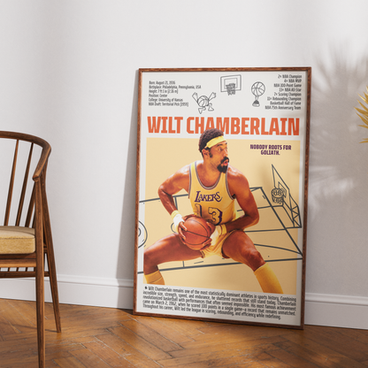 Wilt Chamberlain basketball poster — 100 point game Philadelphia Warriors Lakers minimalist wall art print UK