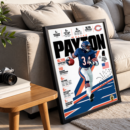 Walter Payton poster, Chicago Bears NFL wall art print in a boy's bedroom - 98types