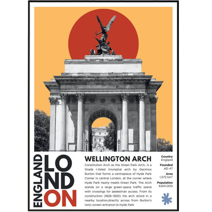 Wellington Arch illustration poster — Decimus Burton Hyde Park Corner triumphal arch Quadriga London wall art print UK
