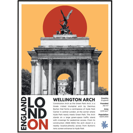 Wellington Arch illustration poster — Decimus Burton Hyde Park Corner triumphal arch Quadriga London wall art print UK
