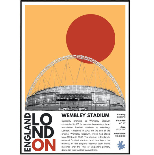 Wembley Stadium illustration poster — Foster Partners arch England football national stadium London wall art print UK

