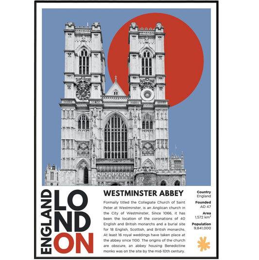 Westminster Abbey illustration poster — coronation church Gothic towers Parliament Square London wall art print UK
