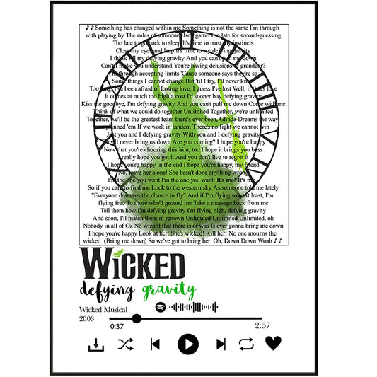 Wicked The Musical Defying Gravity song lyrics art print poster UK