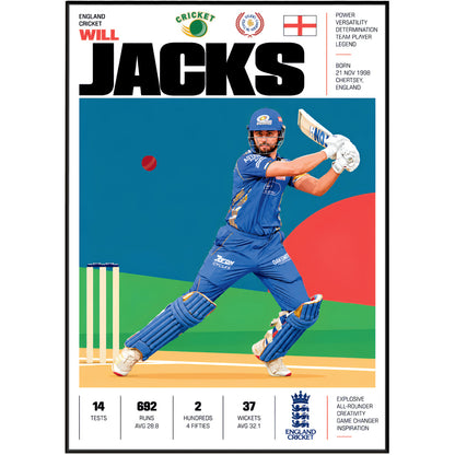 Will Jacks cricket poster wall art print by 98types
