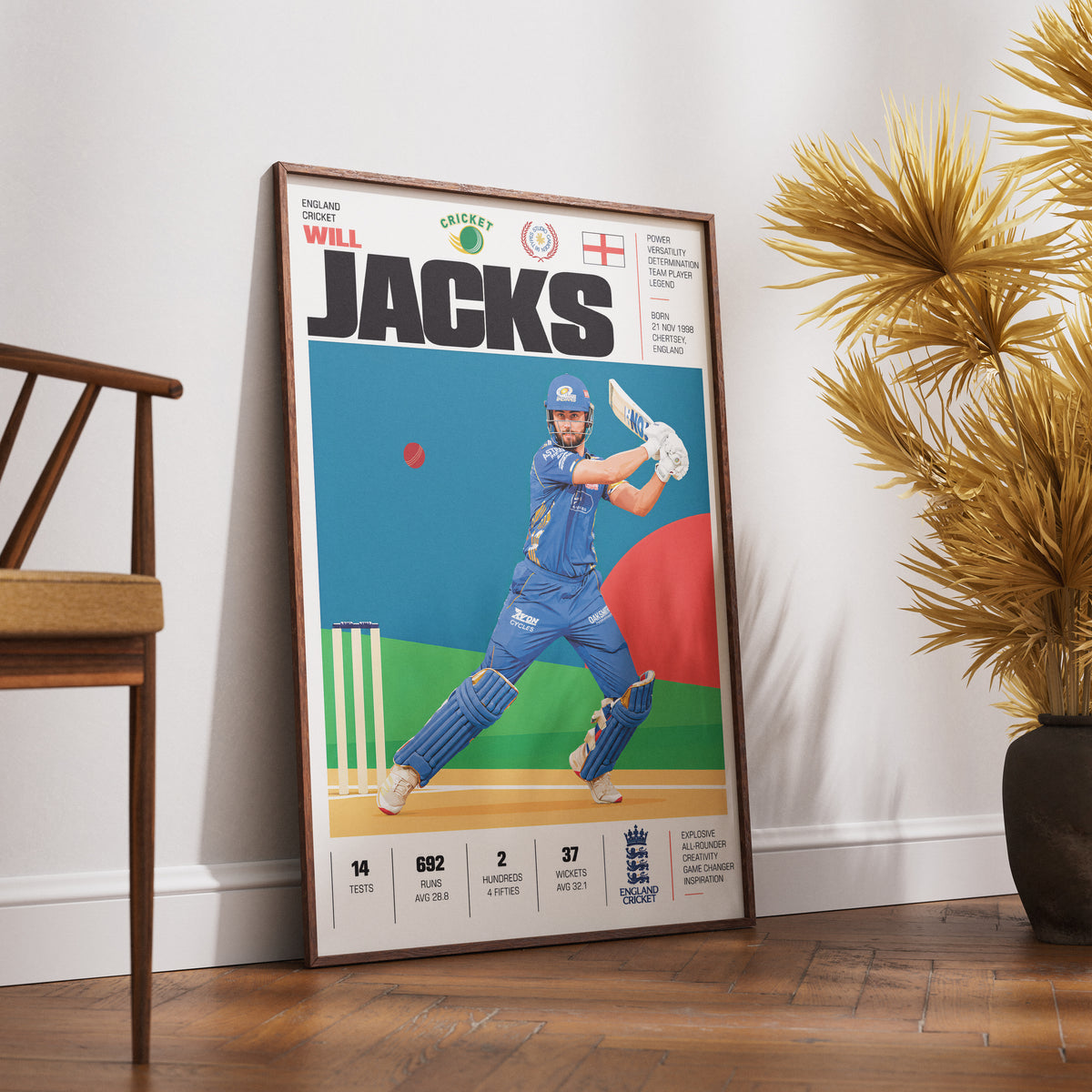 Will Jacks cricket poster wall art print by 98types