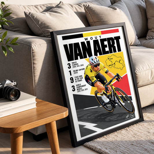 Wout van Aert poster, Belgian cycling wall art print in a pain cave - 98types