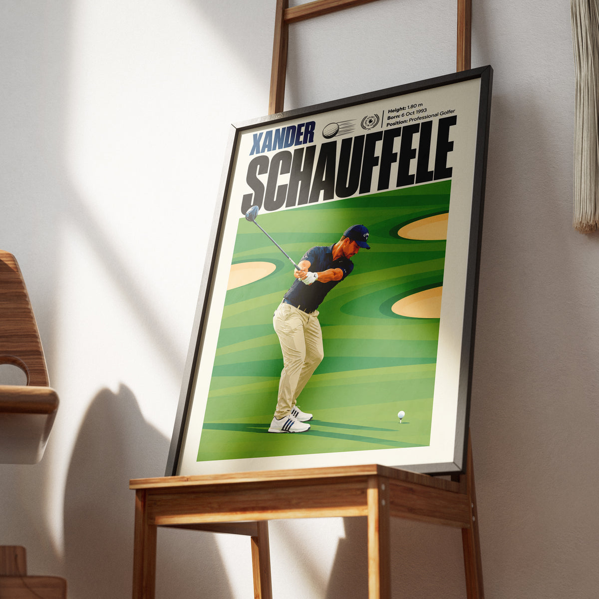 Xander Schauffele poster, American golf wall art print in a home office - 98types
