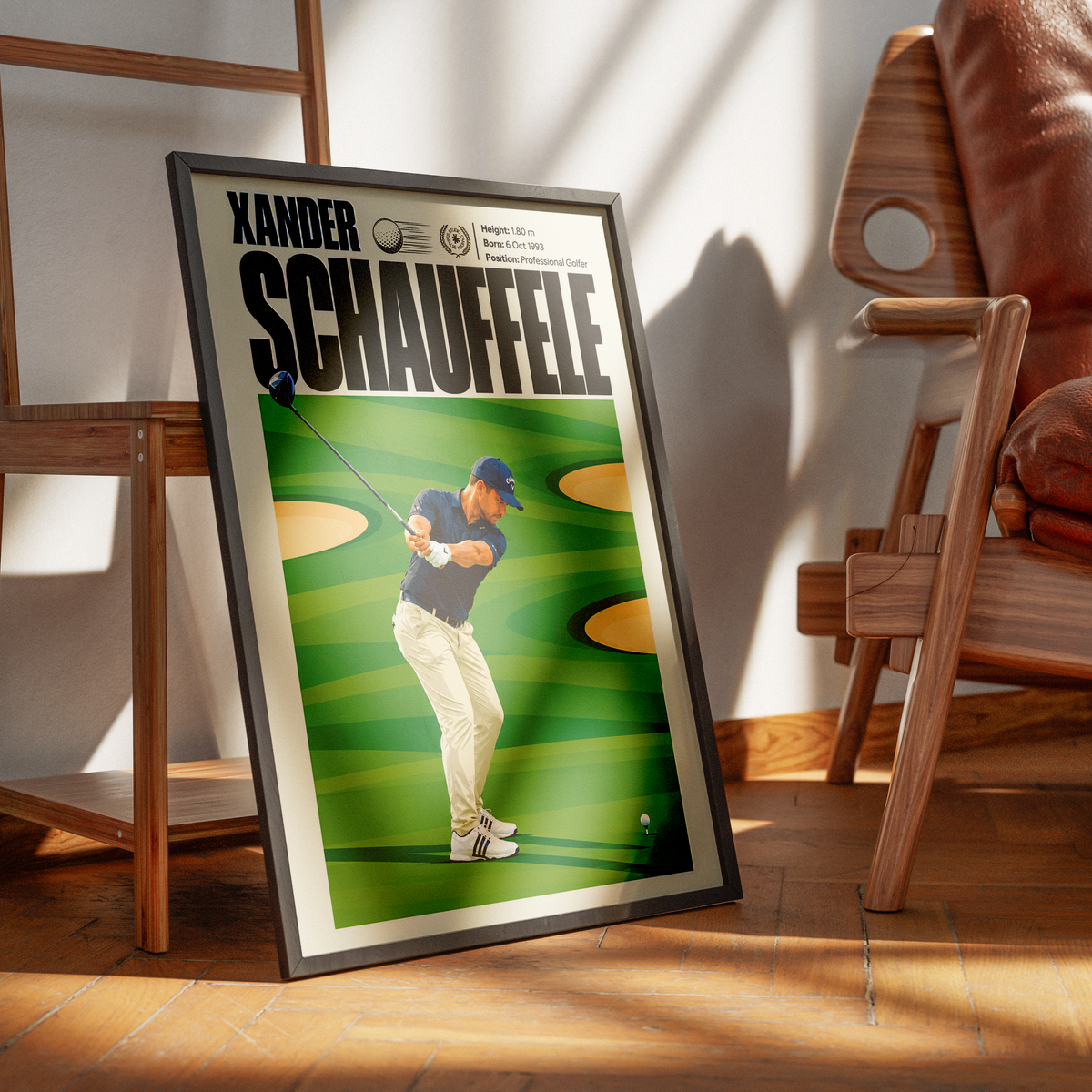 Xander Schauffele poster, American golf wall art print in a home office - 98types