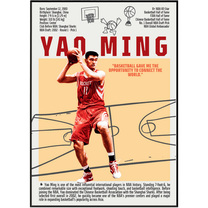 Yao Ming basketball poster — China Houston Rockets 8x All-Star Hall of Fame minimalist wall art print UK