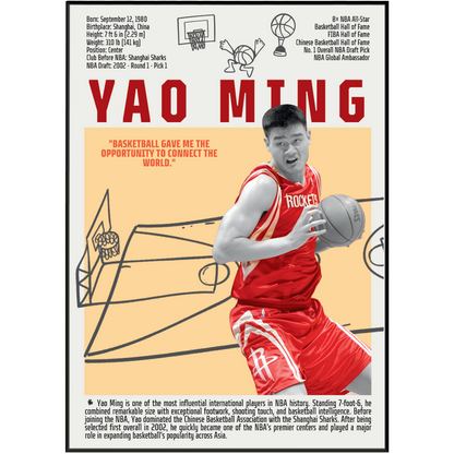 Yao Ming basketball poster — China Houston Rockets 8x All-Star Hall of Fame minimalist wall art print UK