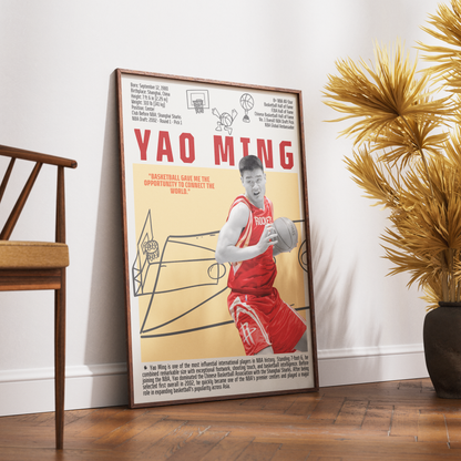Yao Ming basketball poster — China Houston Rockets 8x All-Star Hall of Fame minimalist wall art print UK