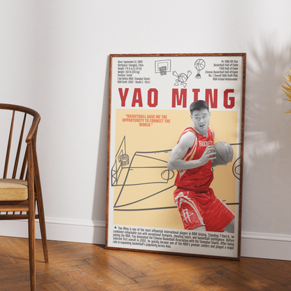 Yao Ming basketball poster — China Houston Rockets 8x All-Star Hall of Fame minimalist wall art print UK