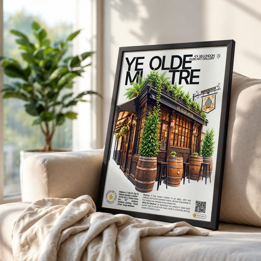 Ye Olde Mitre poster, Holborn, London: hidden tavern entrance down a narrow alley - 98 London Pubs Art Gallery by 98 Types