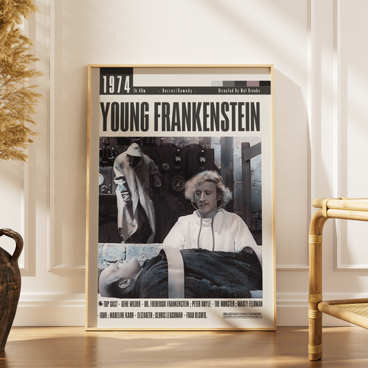 Young Frankenstein 1974 horror comedy film poster — Mel Brooks Gene Wilder Monster parody wall art print UK
