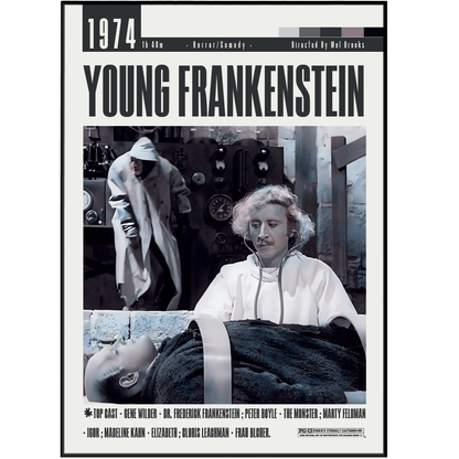 Young Frankenstein 1974 horror comedy film poster — Mel Brooks Gene Wilder Monster parody wall art print UK
