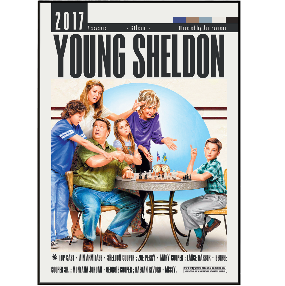 Young Sheldon 2017 CBS TV show poster — minimalist wall art print UK
