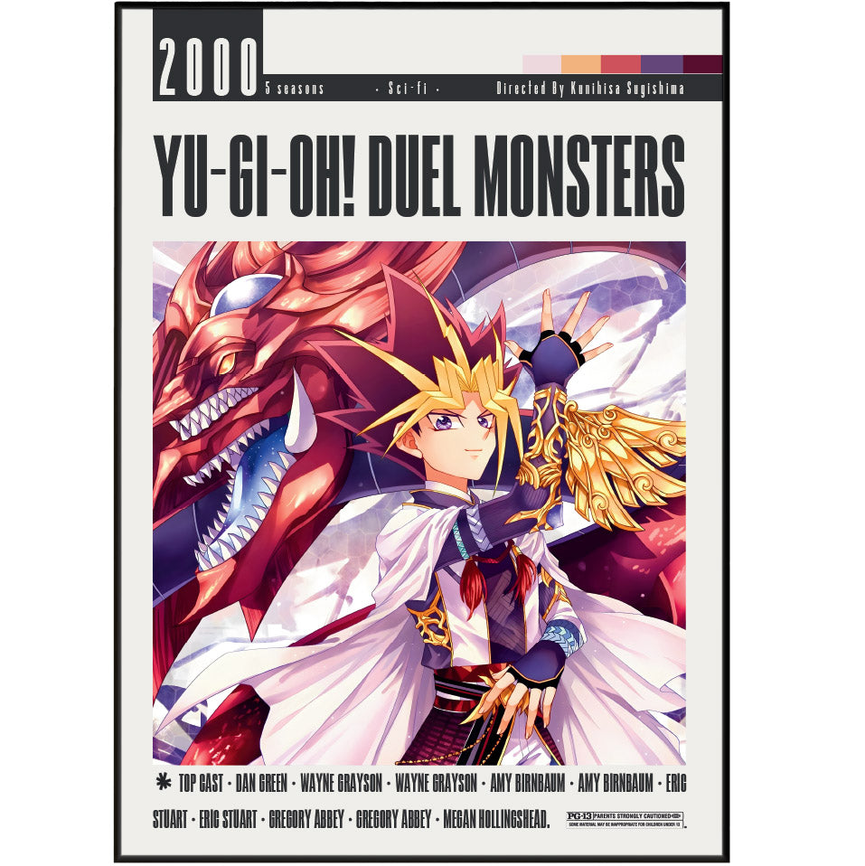 Yu-Gi-Oh Duel Monsters 2000 anime poster — Yugi Dark Magician trading card wall art print UK
