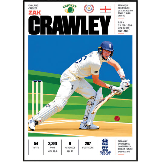 Zak Crawley cricket poster wall art print by 98types