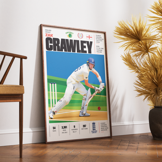 Zak Crawley cricket poster wall art print by 98types