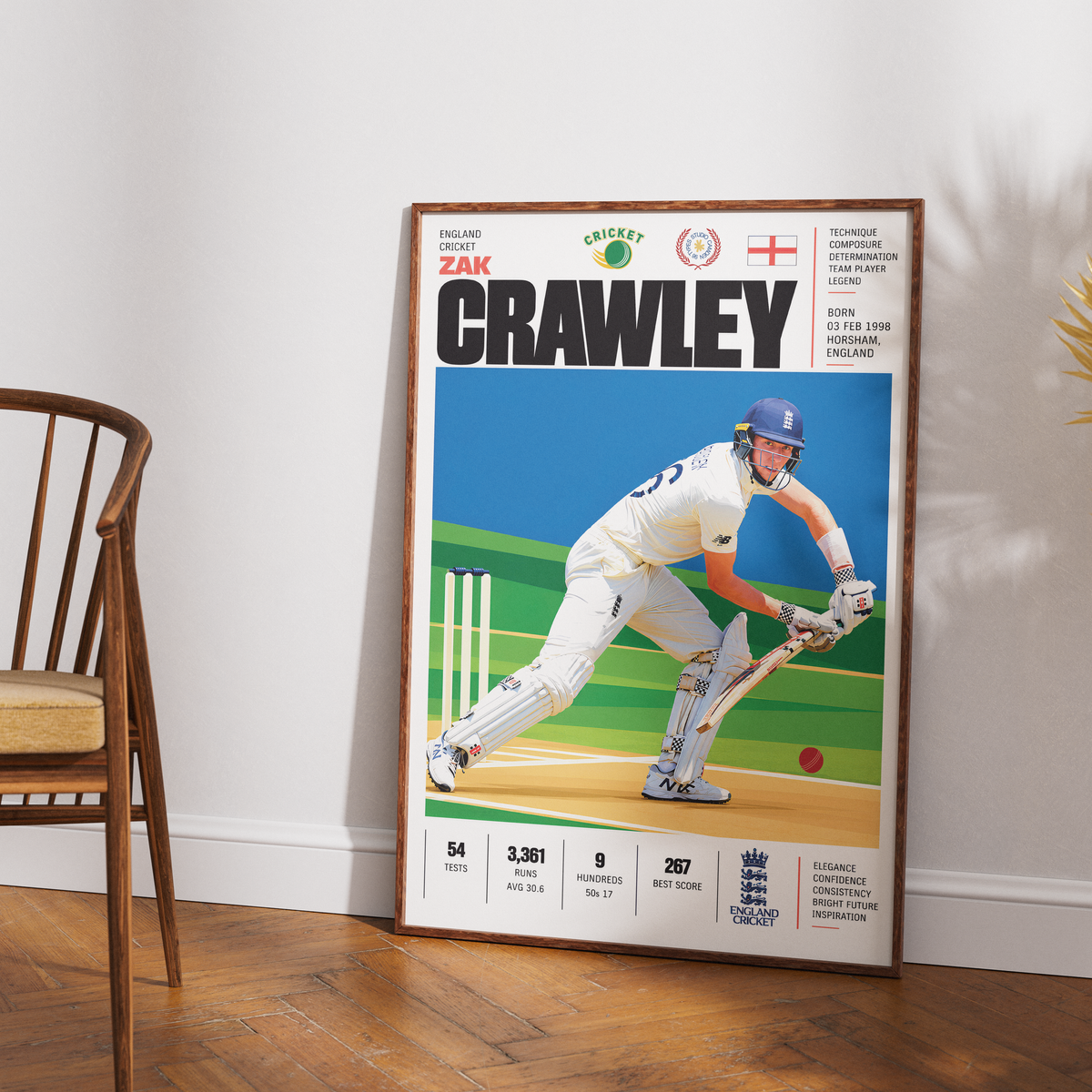 Zak Crawley cricket poster wall art print by 98types