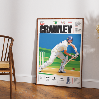 Zak Crawley cricket poster wall art print by 98types