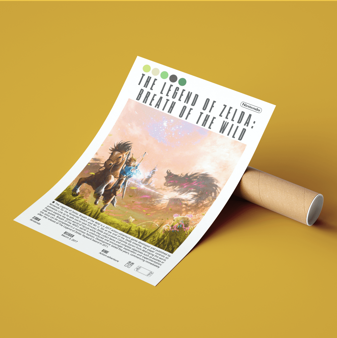 Zelda Breath of the Wild 2017 game poster — Nintendo Link Hyrule Sheikah Slate open world wall art print UK - 98types