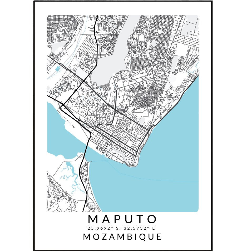 Maputo MOZAMBIQUE Map Print - 98typesAfrica Maps