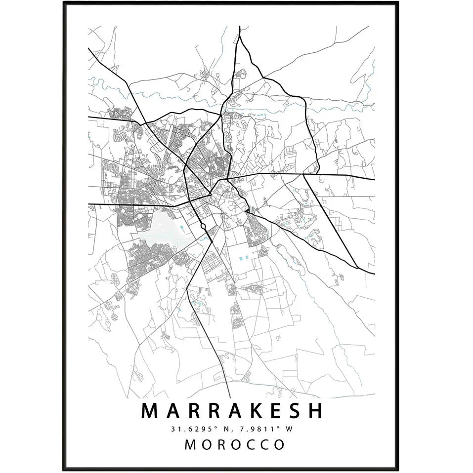 Marrakesh Map Prints | Morocco Map Art Poster City Street – 98types