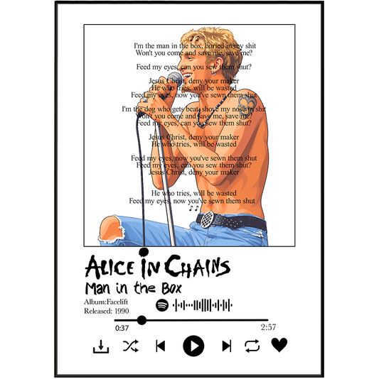 Alice in Chains Man in the Box song lyric print UK — grunge music wall art 260gsm museum-grade printed in England Camden Market