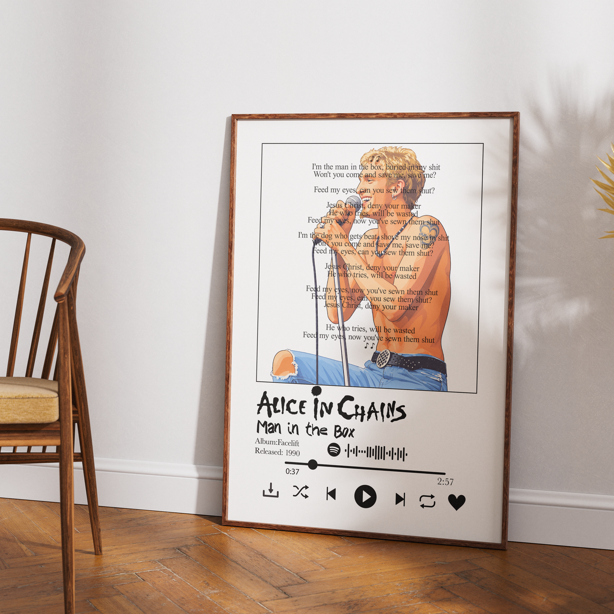 Alice in Chains Man in the Box song lyric print UK — grunge music wall art 260gsm museum-grade printed in England Camden Market