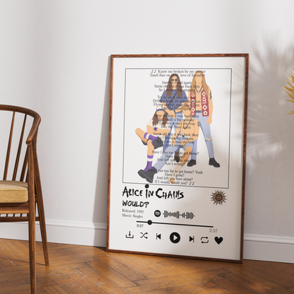 Alice in Chains Would song lyric print UK — grunge Layne Staley tribute music wall art 260gsm printed in England Camden Market
