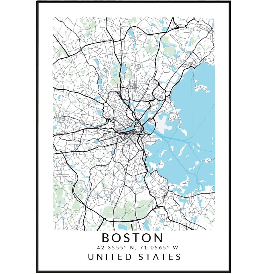 Boston Map Wordless Boston Minimalist Maps - 98 Types Studio