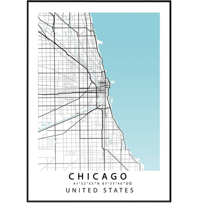 CHICAGO City Street Map Print - 98typesAmerica Maps