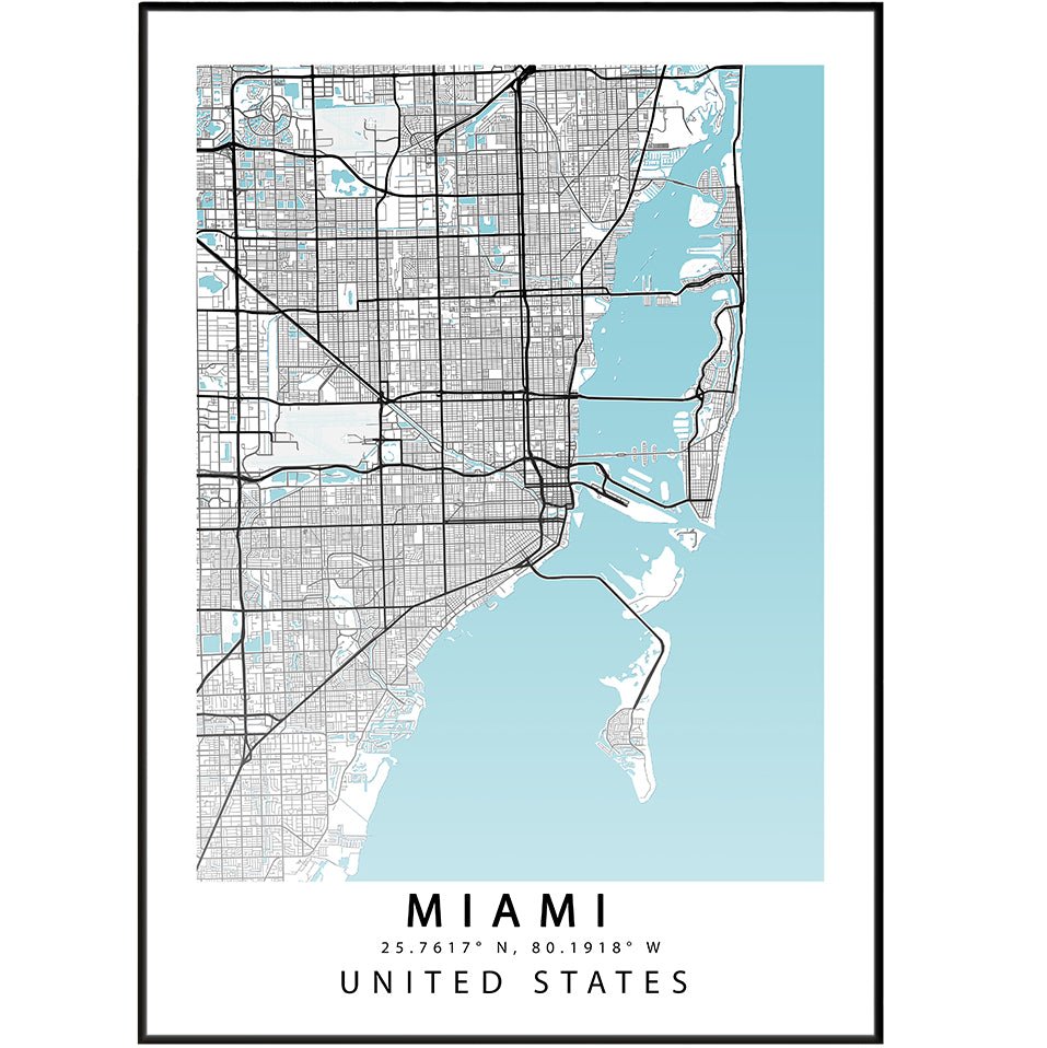 Miami City Street Map Florida Poster - 98typesAmerica Maps