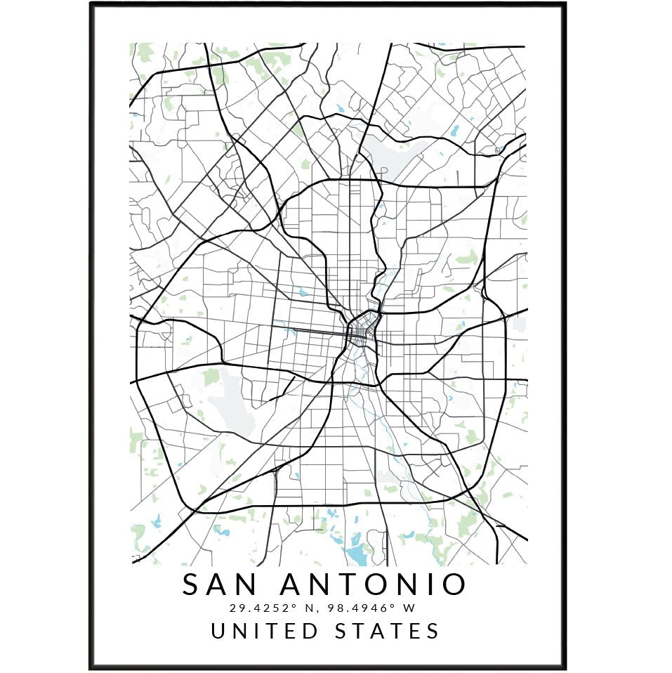 San Antonio Minimalist Maps - 98typesAmerica Maps