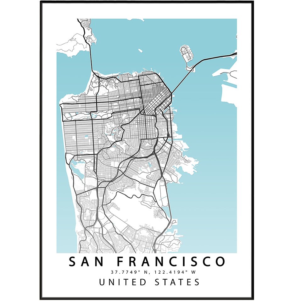 San Francisco City Street Map Print - 98typesAmerica Maps