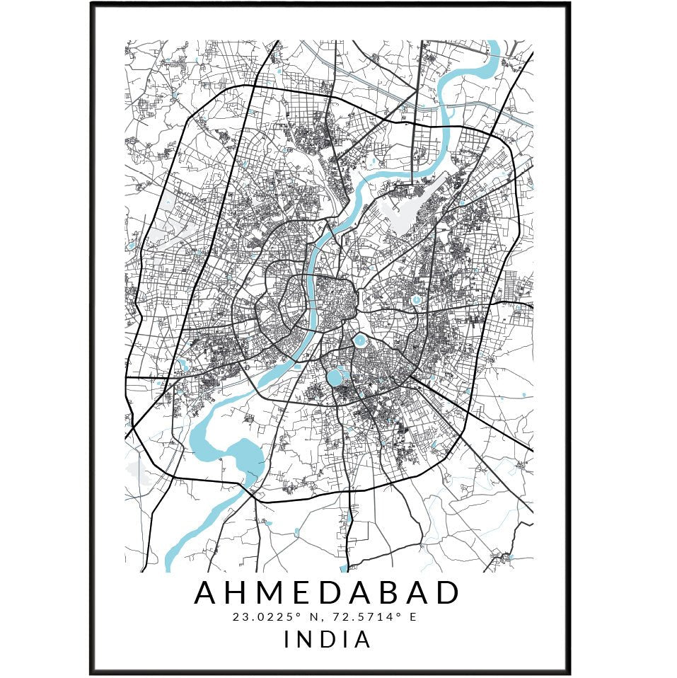 Ahmedabad India Map Print - 98typesAsia Maps